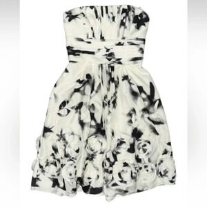 BCBGMAXAZRIA Silk Rayna Ivory Watercolor Floral Appliqué Formal Dress Size 0